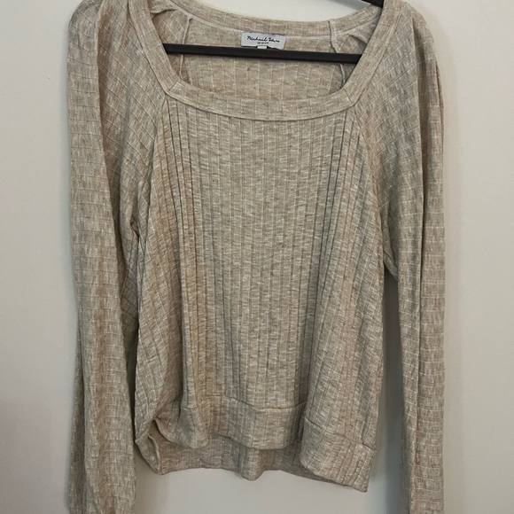 Evereve Michael Stars Heathered Oatmeal Square Neck Balloon Sleeve - Picture 2 of 2